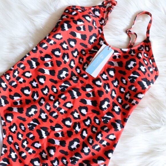 NEW Red Orange Animal Leopard Print One Piece Bathing Suit Size XL - Picture 4 of 9